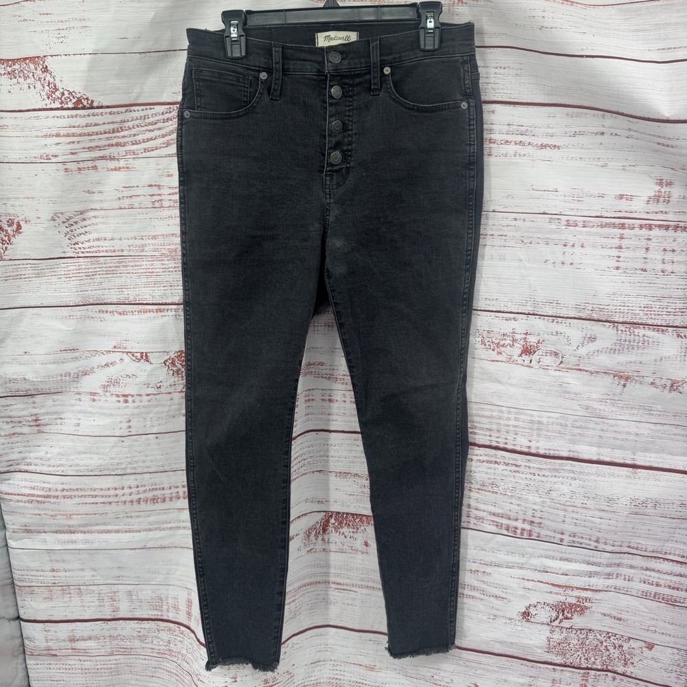 Madewell‎ Jeans Womens Size 29 Black High Rise Skinny Button Fly Raw Hem Denim